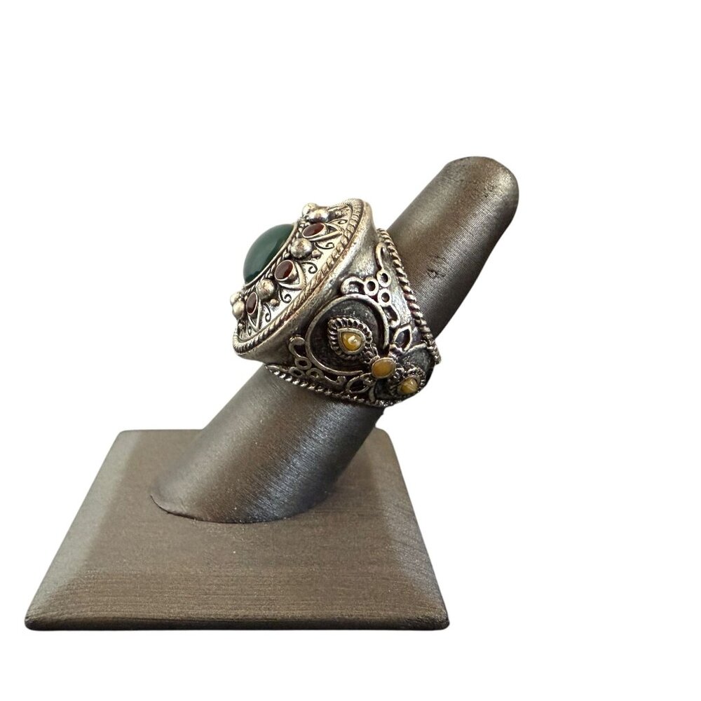 Lucky Brand Statement Ring Size 7 Silver Tone Faux Stones Intricate Design - Picture 13 of 13